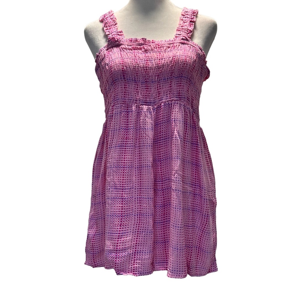 BP . Smocked Bodice Romper in Pink Geodot Plaid‎ Size Medium